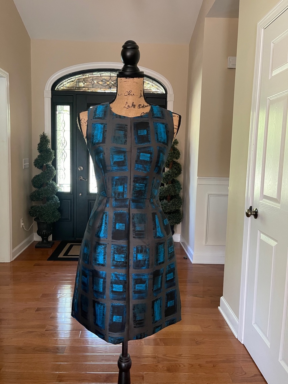 Milly Women's Blue Black Jacquard Geometric Print Sleeveless Mini Dress Size 2